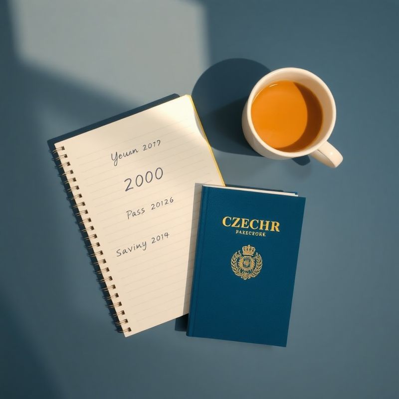 Zápisník s poznámkami o spoření a káva na minimalistickém pracovním stole